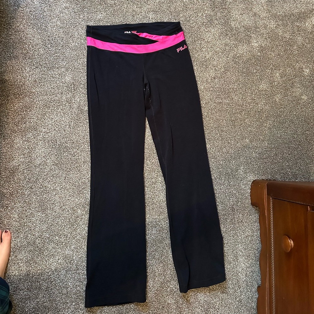 Fila womens Black Leggings with Pink Waistband